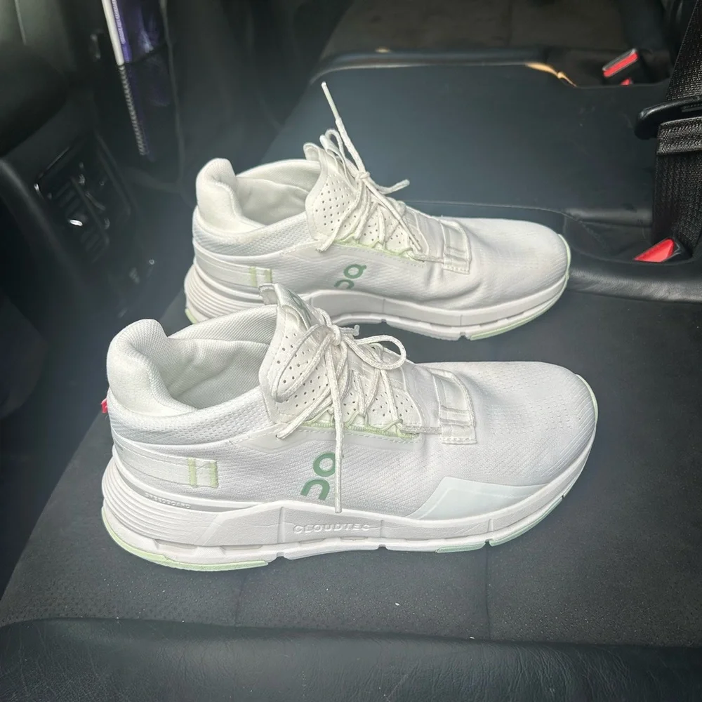 On Running White and Light Green Athletic Shoes - Picture 5 of 6